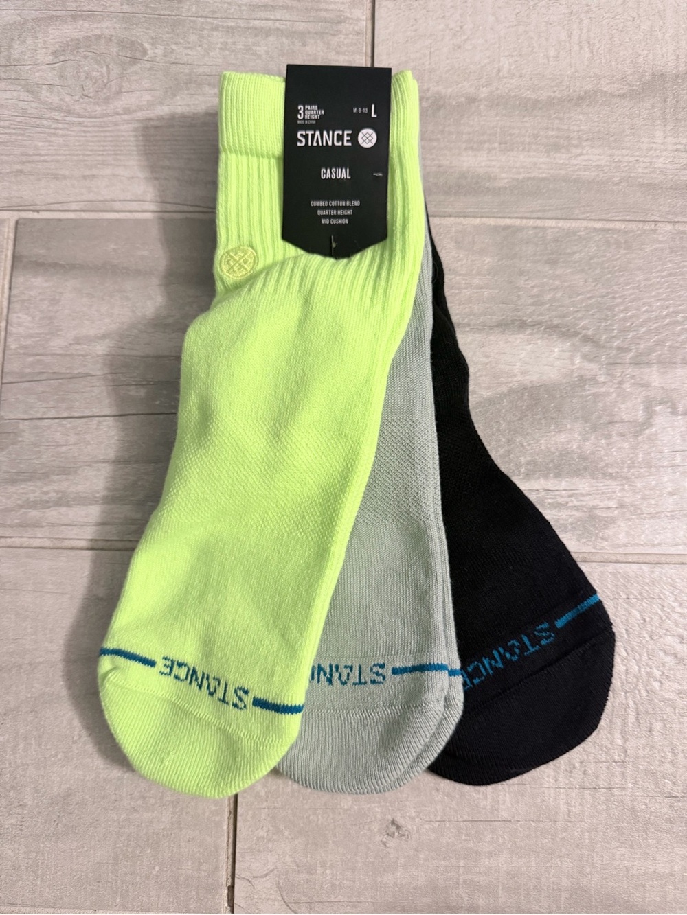 Stance Men's 3-Pack Casual Socks - Neon Yellow, Light Gray, Black